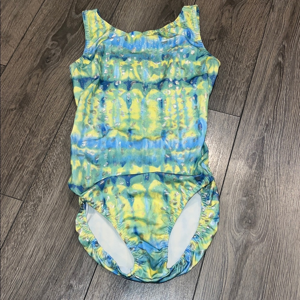 Blue and Yellow Patterned Gymnastics / Dance Leotard